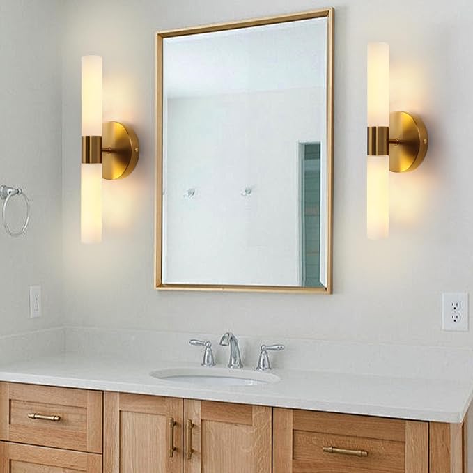Wall Sconces Set of Two, Brass Gold Bathroom Sconces Wall Lighting - Image 4