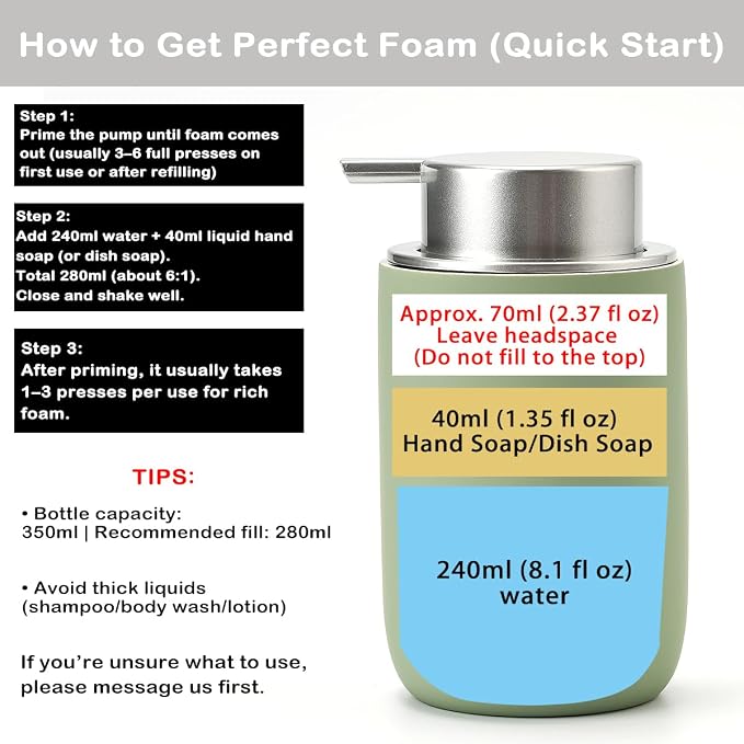 Foaming Soap Dispenser, 12oz Foam Dispenser Ceramic, Foaming Hand Soap - Image 3