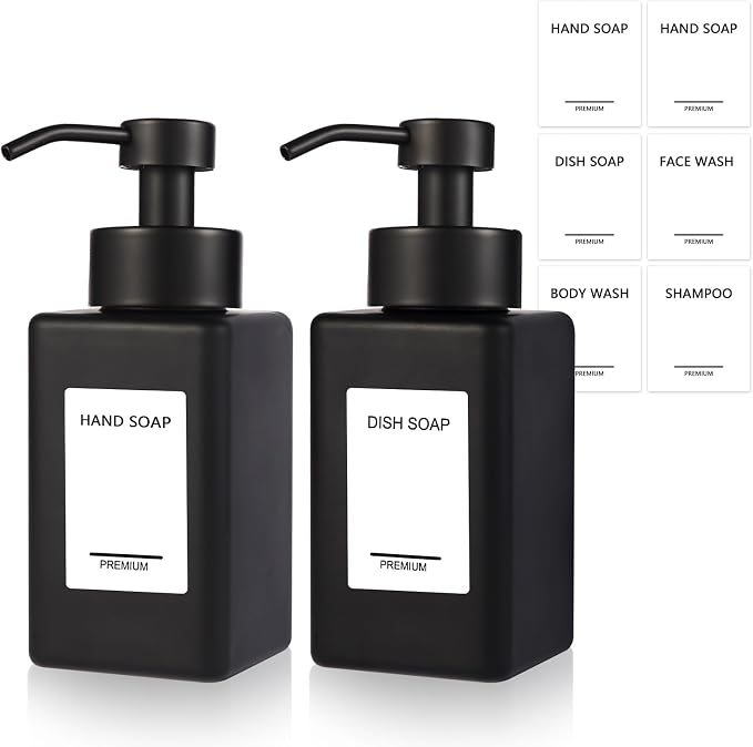 Black Foaming Hand Soap Dispenser 2 Pack, 12oz/350ml Glass Foaming Soap by Unknown