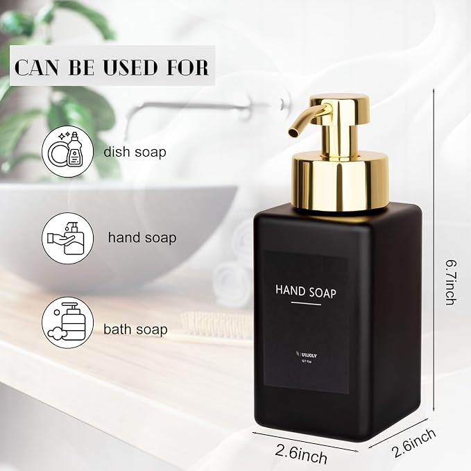 Foaming Soap Dispenser with Stainless Steel Pump, 12oz Refillable Glass Liquid - Image 3