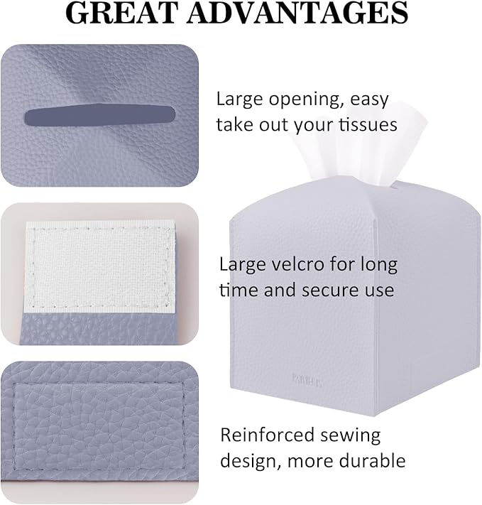 Tissue Box Cover Holder Square Tissue Cube Cover PU Leather Tissue Organizer - Image 5