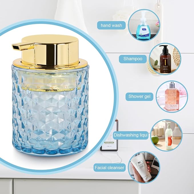 Blue Glass Foaming Soap Dispenser, Bathroom Refillable 10 Oz Foam Hand Soap - Image 4