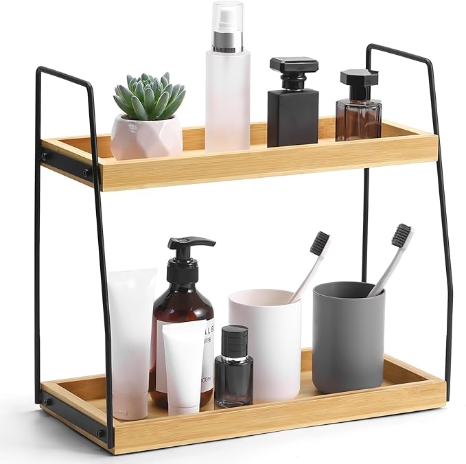 Bamboo Bathroom Counter Organizer, Wooden Bathroom Sink Countertop Organizer by Unknown