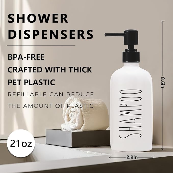HOMCDALY Shampoo and Conditioner Dispenser Set of 3, 21oz Shower Soap Bottles - Image 2