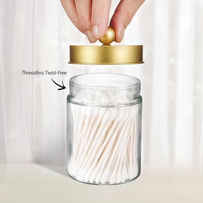 3PC Farmhouse Decor Qtip Holder Apothecary Jars Bathroom Vanity Storage - Image 5
