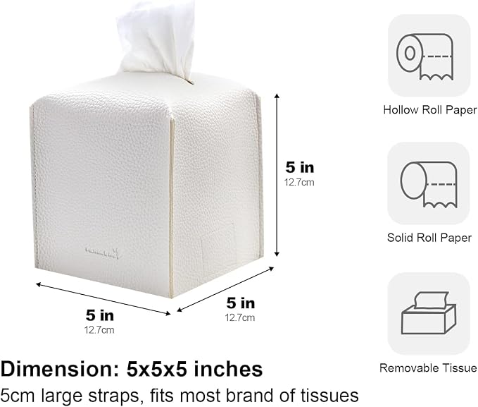 Tissue Box Cover 5X5X5'' PU Leather Tissue Holder Square Tissue Cube Box - Image 4