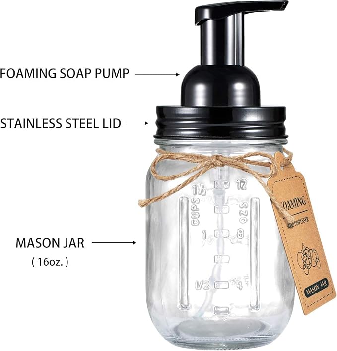 Amolliar Mason Jar Foaming Soap Dispenser, Rustproof Stainless Steel Lid - Image 4