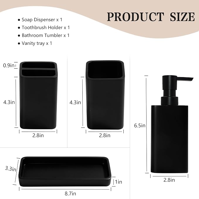 Bathroom Accessories Set, Soap Dispenser, Toothbrush Holder, Qtip Holder Set - Image 7