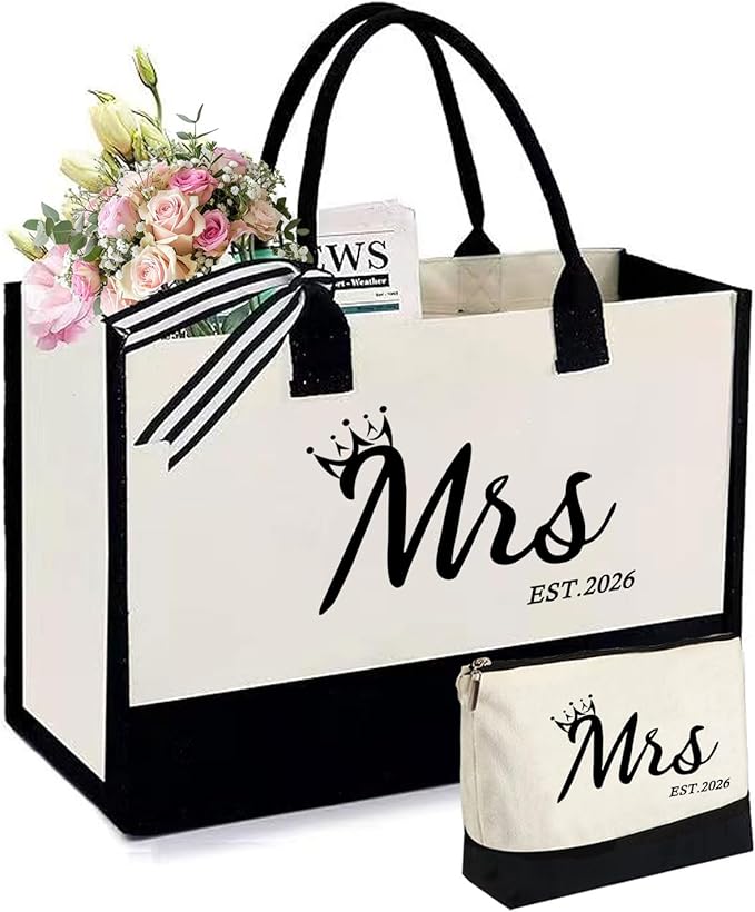 Mrs 2026 Bride Canvas Tote Bag, Gifts by Unknown