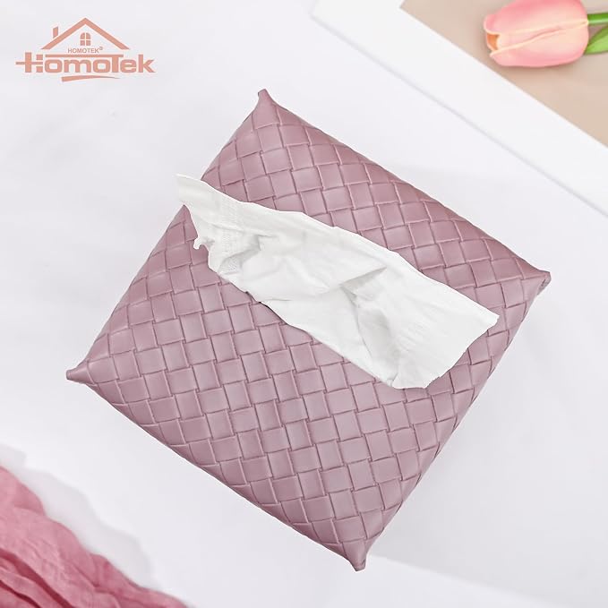 HOMOTEK 2 Pack Tissue Box Cover, Square PU Leather Tissue Holder, Decorative - Image 2