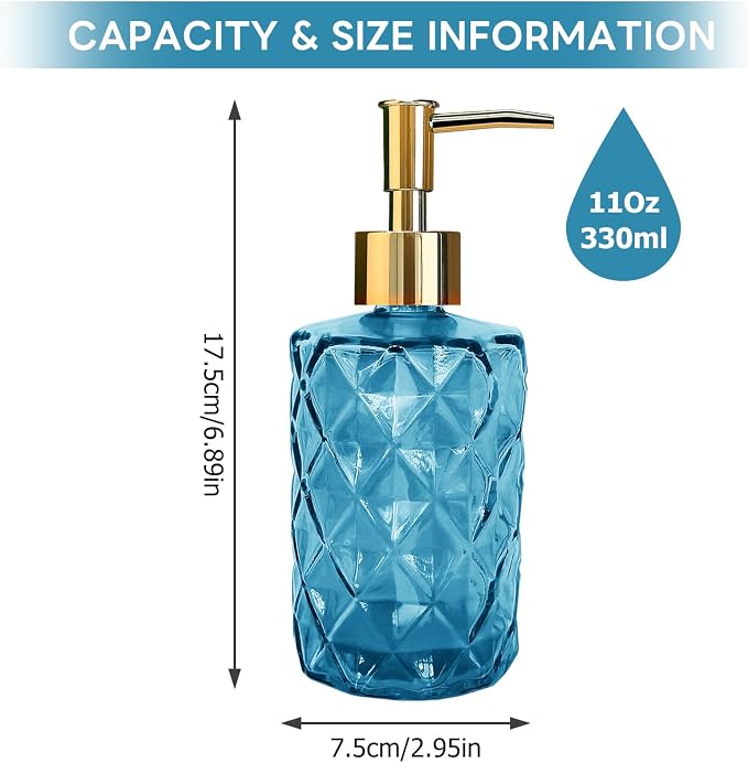 Blue Glass Soap Dispenser, Bathroom Shower & Shampoo Dispenser, Foam Hand Soap - Image 2