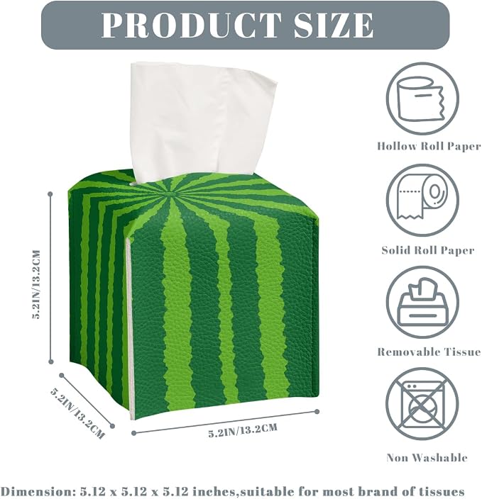 Funny Fruit Tissue Box Cover Summer Cute Green Watermelon Square PU Leather - Image 3