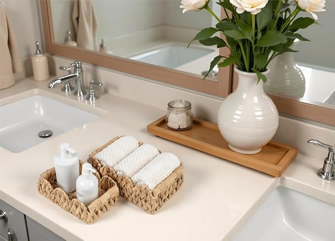 Wicker Bathroom Basket Tray Organizer w/Scalloped - Image 7