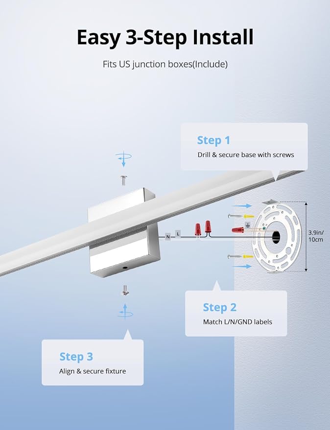Combuh LED Vanity Lights Bar 24 Inch Bathroom Light Fixtures 14W IP44 Over - Image 5