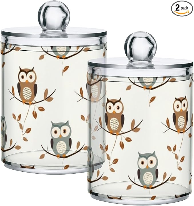 2 Pack Qtip Holder Dispenser for Cotton Ball Owl Forest Little Animal Cotton by ALAZA