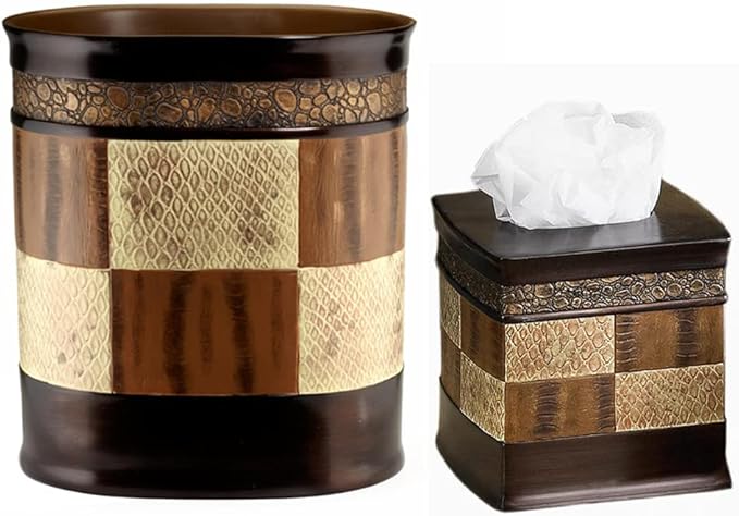 Zahari Home 2pc Zambia Animal Print Bath Accessories Set Waste Basket & Tissue by ZahariHome
