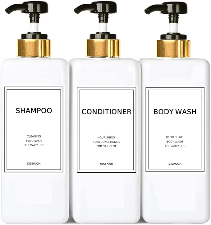 Modern Gold Shampoo and Conditioner Dispenser Refillable Pump Bottle Set Empty by DIDROOM