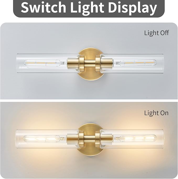 2 Light Bathroom Wall Sconce Set of 2, Modern Farmhouse Brushed Brass Gold - Image 5