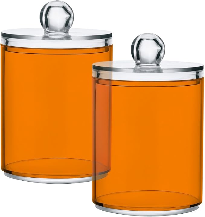 Orange Qtip Holder Organizer Dispenser Cotton Swabs Cans Plastic Jars by SHJI