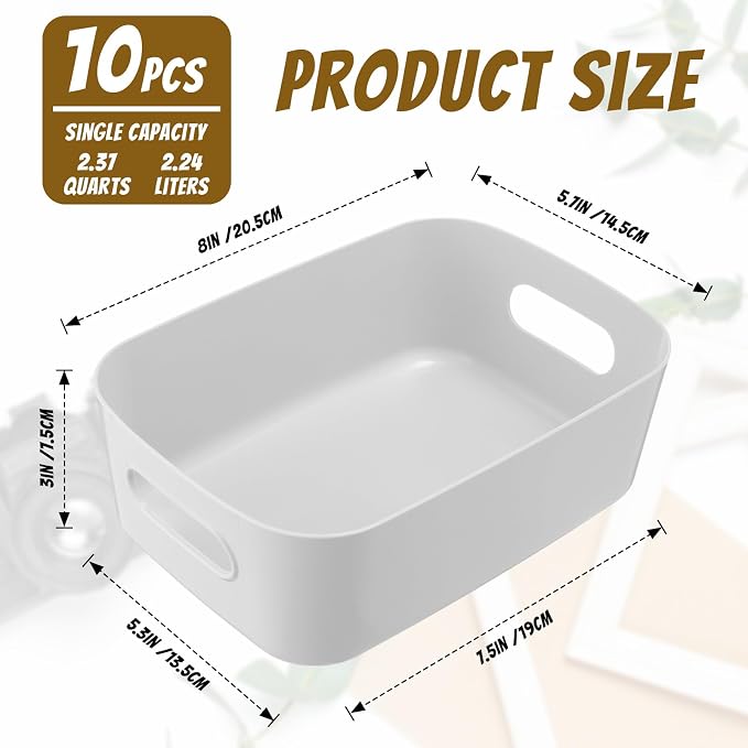 Zopeal Plastic Storage Bins 10 Pcs Gray Pantry Organizer Bins Small Baskets - Image 3