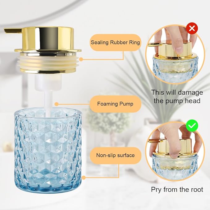 Blue Glass Foaming Soap Dispenser, Bathroom Refillable 10 Oz Foam Hand Soap - Image 6