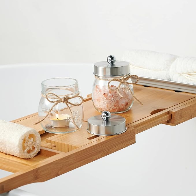 SheeChung 3 Pack Qtip Holder, Contracted Design Bathroom Decor, Apothecary Jars - Image 4