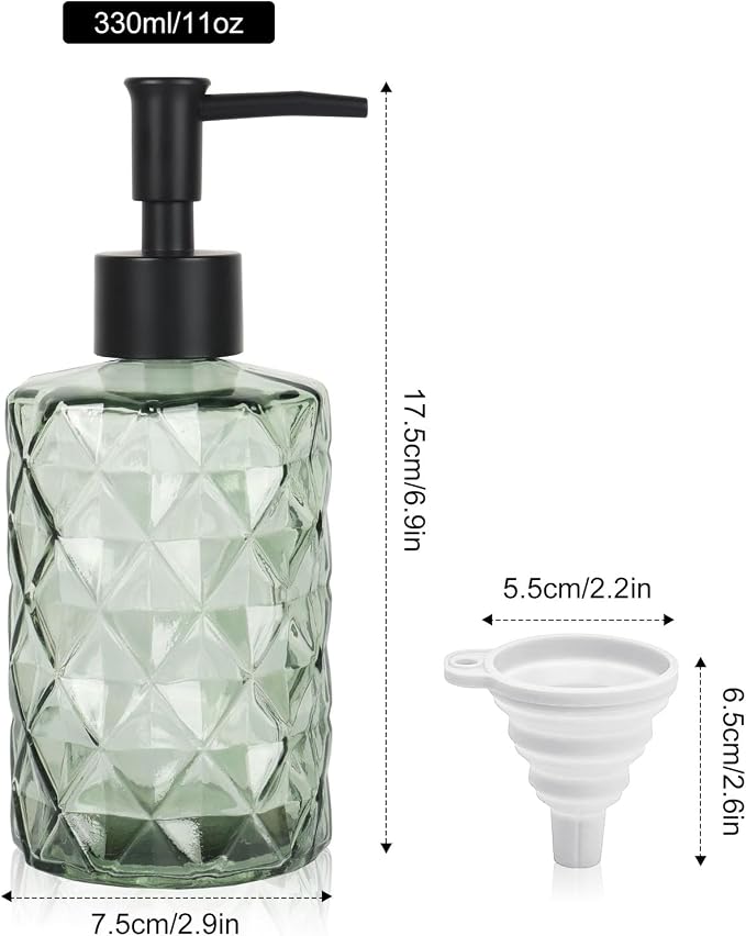 Green Glass Soap Dispenser, 11 Oz/330ml Liquid Hand Lotion Dispenser Set - Image 2
