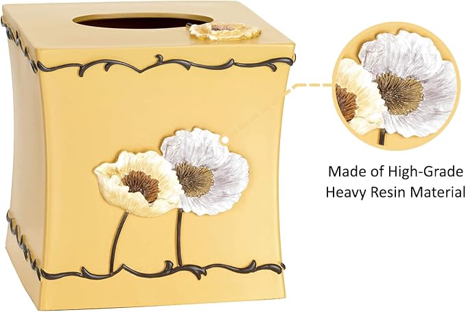 Zahari Home 2pc Poppy Fields Modern Bath Accessories Set Waste Basket & Tissue - Image 6