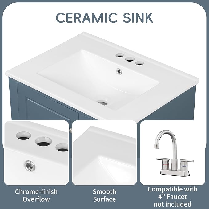 24" Bathroom Vanity with Sink, Harper & Bright Designs Free Standing Single - Image 7