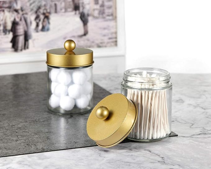 Amolliar 4 Pack Apothecary Jars Bathroom Vanity Storage Organizer Set - Image 8