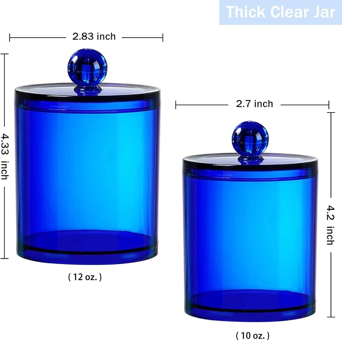 SheeChung 6-Pack Blue Acrylic Apothecary Jars - 12oz & 10oz Qtip Holder Set - - Image 5