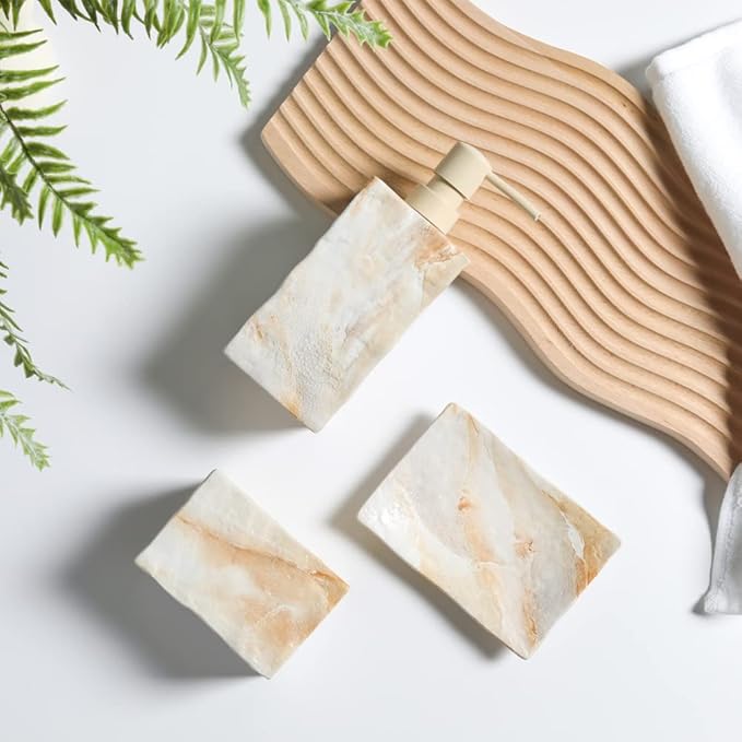 Bathroom Accessories Set 4 Pcs Marble Look Sets Toothbrush Holder Soap - Image 4