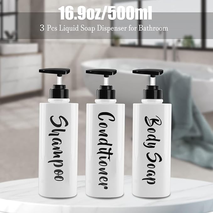 16.9oz Shampoo and Conditioner Dispenser Set of 3-Printed Shower Soap Dispenser - Image 6