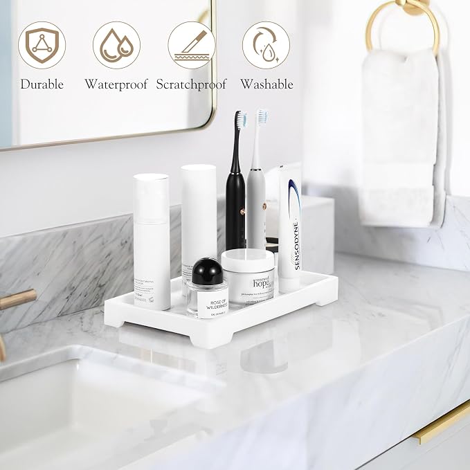 Luxspire Resin Vanity Tray, Bathroom Toilet Tank Storage Tray, 10.03 x 5.9 in - Image 3