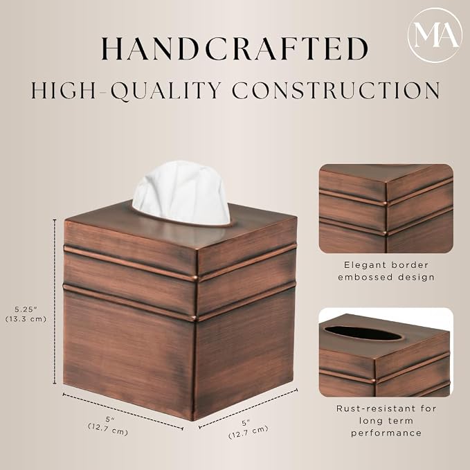 Monarch Abode Tissue Box Cover Square – Handcrafted Border Embossed Antique - Image 3