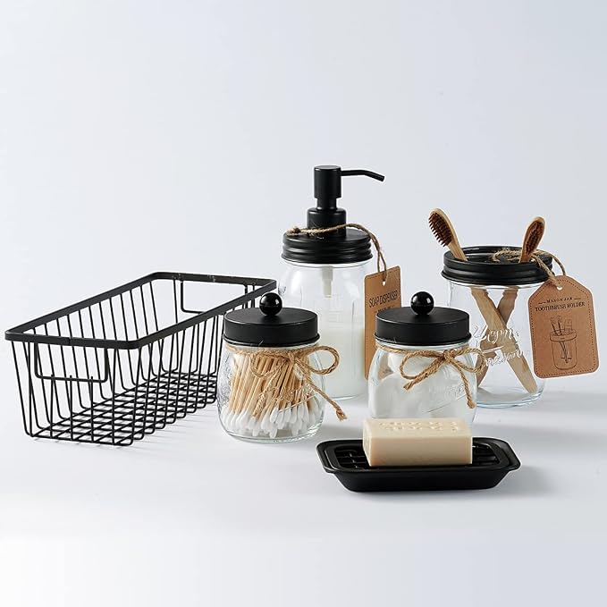 SheeChung 6Pcs Mason Jars Bathroom Accessories Set Complete - Image 2