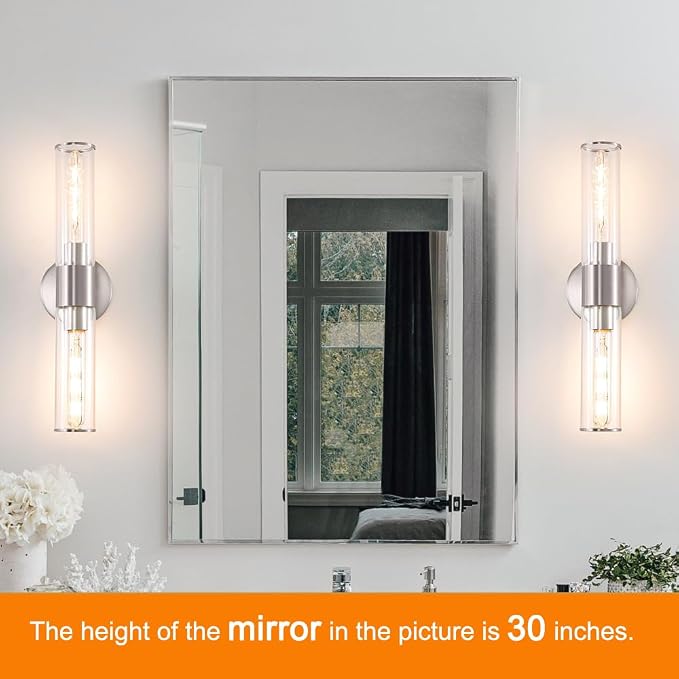 Brushed Nickel Bathroom Sconces Set of 2, Modern Wall Sconce Lighting - Image 2