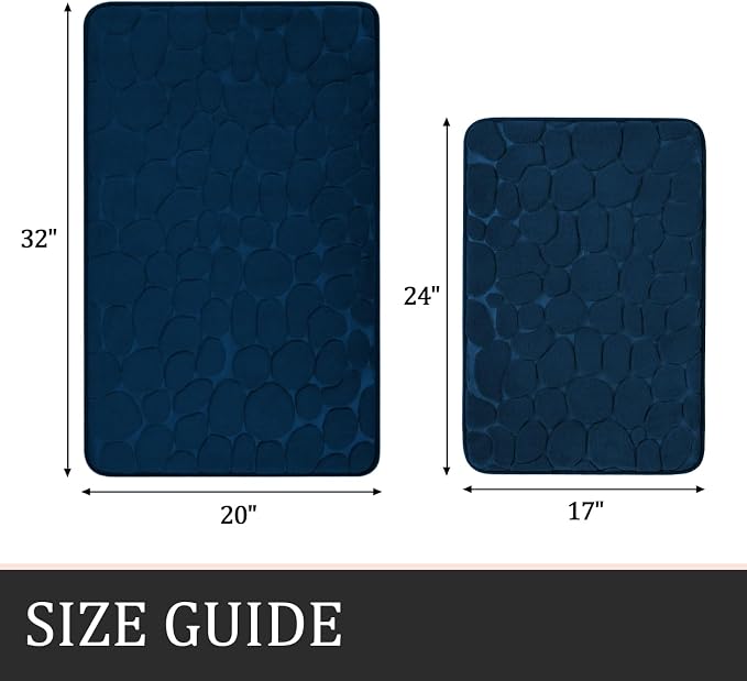 YIHOUSE Bathroom Rugs Mat Set 2 Piece Dark Blue, Memory Foam Bath Mats Sets - Image 2