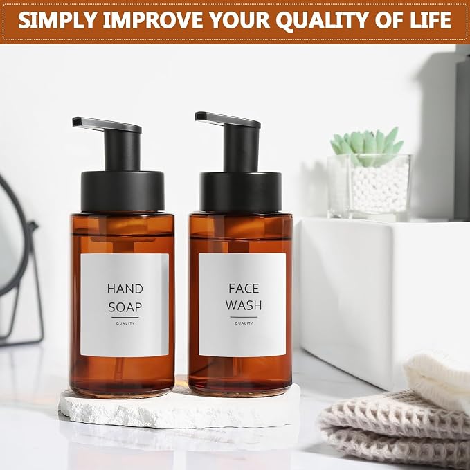 Amber Foam Soap Dispenser, 10 oz/300ml Glass Foaming Soap Dispenser, Refillable - Image 2