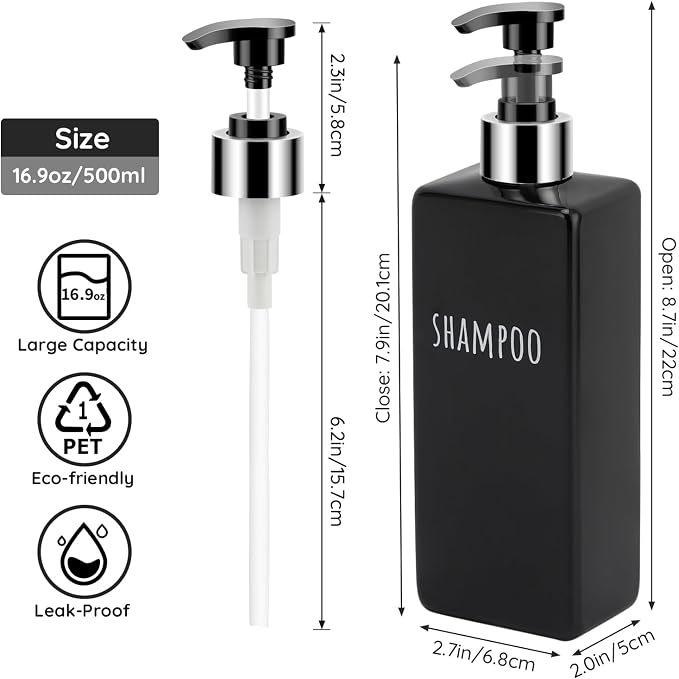 Segbeauty 6 Pack Reusable Shampoo and Conditioner Dispenser, 16.9oz 500ml Black - Image 3