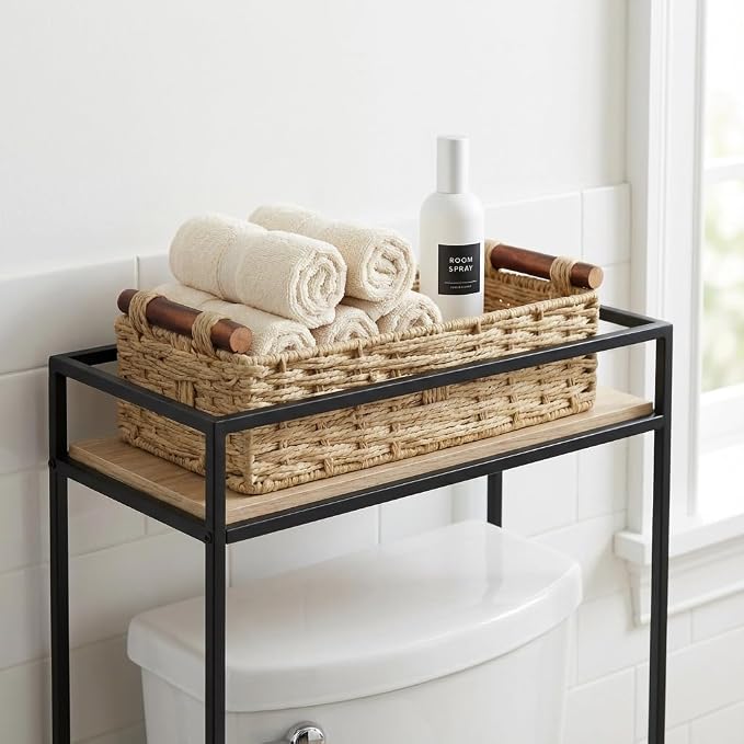 Back of Toilet Basket, Khaki Wicker Toilet Tank Basket - Image 3