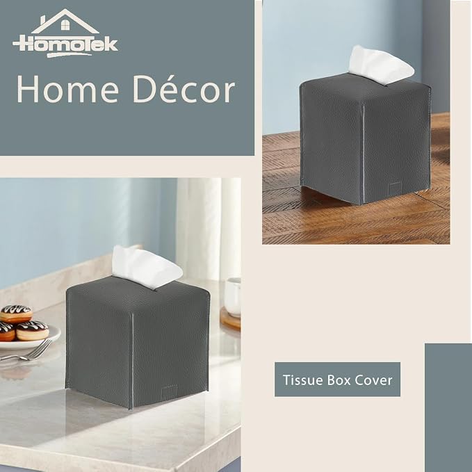 HOMOTEK 2 Pack Tissue Box Cover, Square PU Leather Tissue Holder, Decorative - Image 6