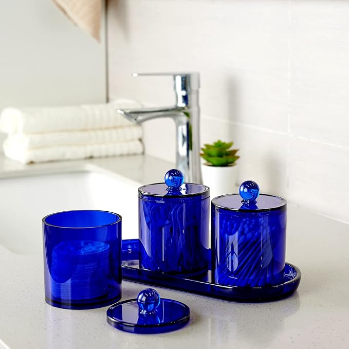 SheeChung 6-Pack Blue Acrylic Apothecary Jars - 12oz & 10oz Qtip Holder Set - - Image 4