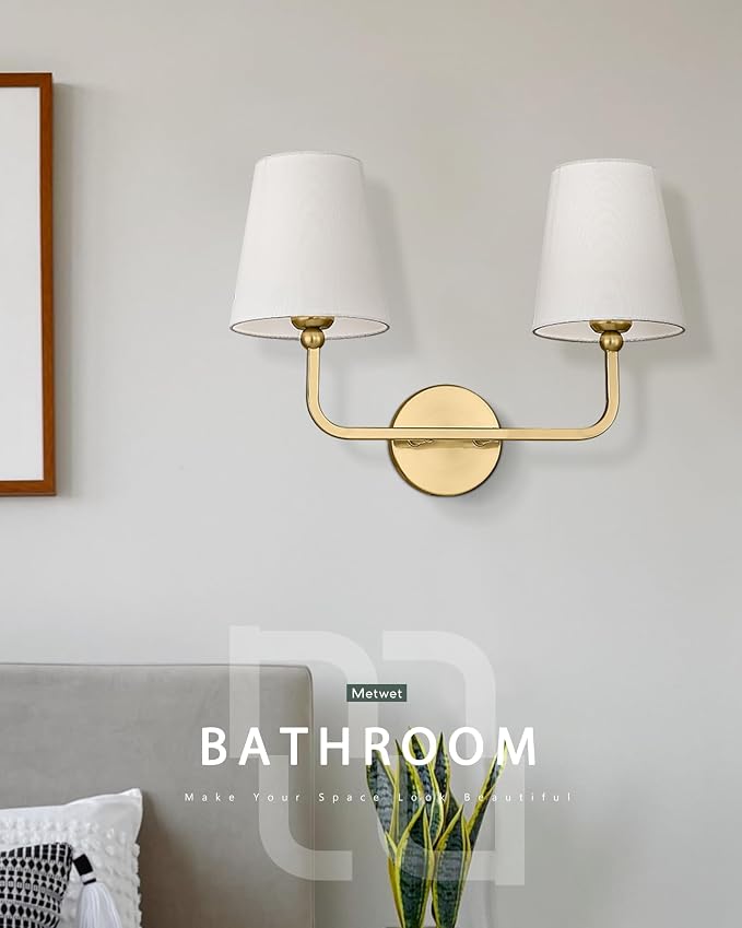 2 Light Bathroom Vanity Light, Brushed Gold Double Wall Sconce - Image 9