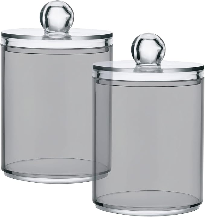 Grey Qtip Holder Organizer Dispenser Cotton Swabs Cans Plastic Jars by SHJI