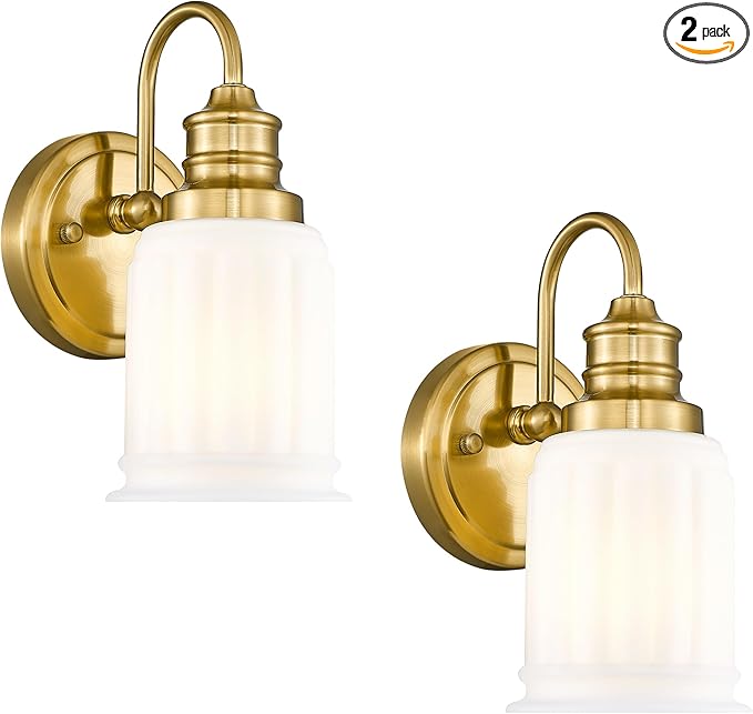 Modern Wall Sconces Set of Two, HWH Brushed Gold Bathroom Vanity Light by HWHINVESTMENT