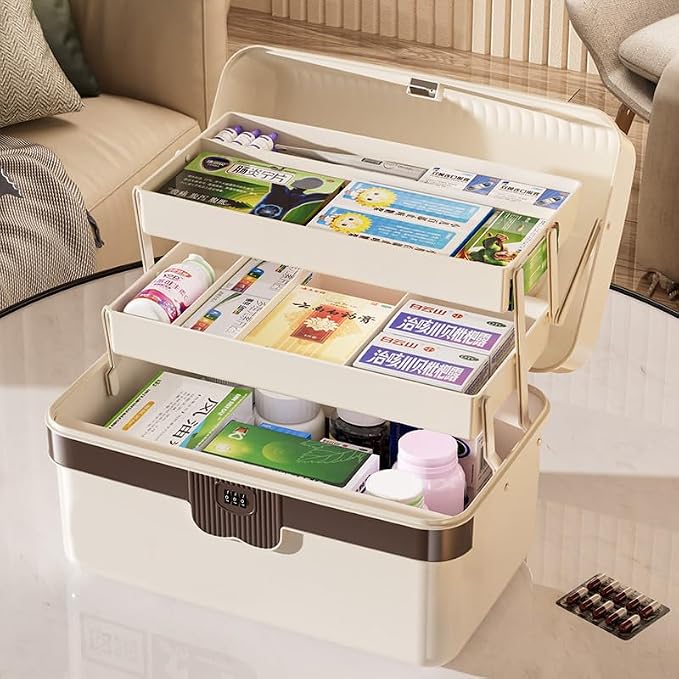 3-Layer Plastic Tackle Lock Box Organizers Storage, Portable Folding Sewing Box - Image 2