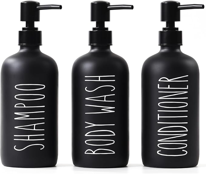 HOMCDALY Shampoo and Conditioner Dispenser Set of 3, 21oz Shower Soap Bottles by HOME