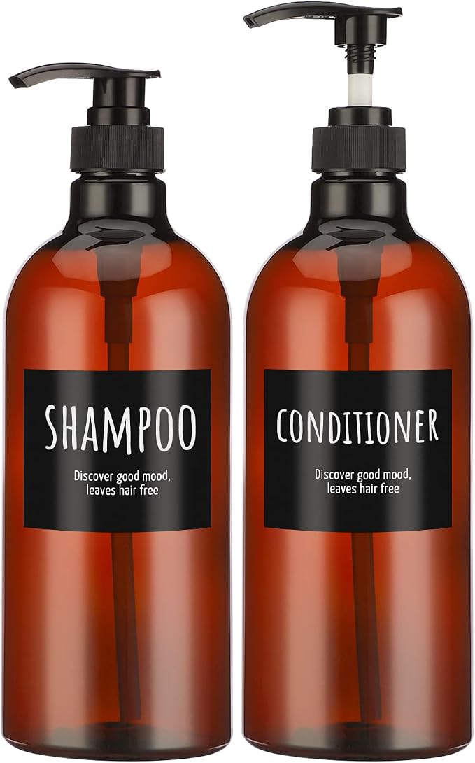 Empty Plastic Bottles with Labels, Segbeauty 33.8oz Large Brown Shampoo by Segbeauty
