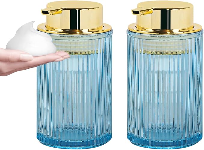 Foaming Soap Dispenser, 12 Oz Blue Glass Foam Hand Soap Dispenser, Refillable by Tonxus